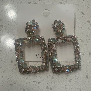 Crystal Square Drop Earrings in Iridescent Gray